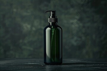 A dark backdrop surrounds a bottle of hair product. Generative Ai