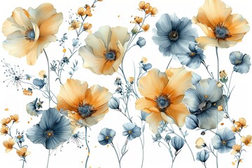 Elegant Clip Art Collection: Intricate Details and Soft Colors of Various Flowers