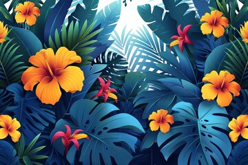 Tropical Summer Clipart Collection: Vibrant Designs for Invitations & Decorations - obrazy, fototapety, plakaty