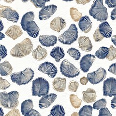 Summer Beach Seaside Print. Ocean Fashion Textile Blue, White Background. Seashore Elements Texture