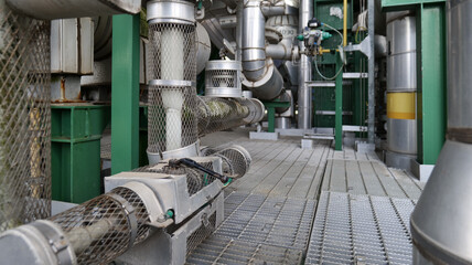 A large industrial area with pipes and valves