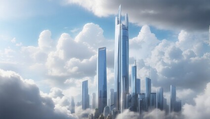 Buildings in the cloudy sky - Powered by Adobe
