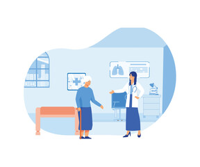 Elderly woman a Medical Consultation with a Geriatrician Doctor Prioritizing Senior Health and Well being. flat vector modern illustration