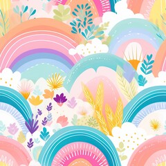 seamless pattern with rainbow and clouds