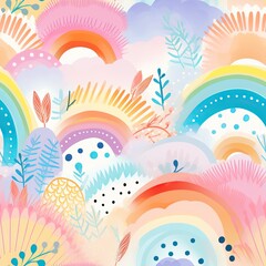 seamless pattern with rainbow and clouds