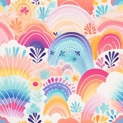 seamless pattern with rainbow and clouds