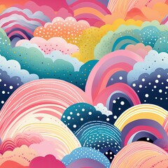 seamless pattern with rainbow and clouds
