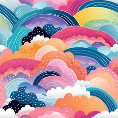 seamless pattern with rainbow and clouds
