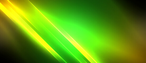 A neon green and yellow background featuring a glowing electric blue diagonal line. The design includes magenta accents, terrestrial plant patterns, and graphic art elements