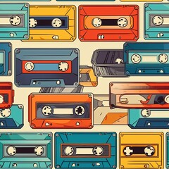 seamless pattern with set of retro tapes