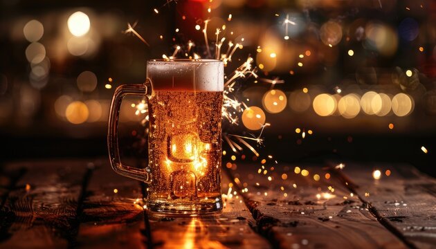 A glass of beer with a sparkler in it by AI generated image