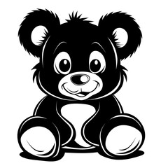 a black and white drawing of a teddy bear sitting on the ground