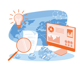 Business intelligence concept with various items and symbols. flat vector modern illustration