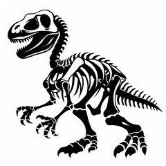 a black and white image of a skeleton dinosaur