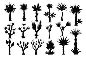 Set of Yucca black Silhouette Design with white Background and Vector Illustration