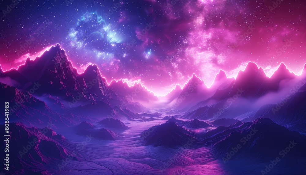Wall mural a mountain range with a neon blue river running through it by ai generated image