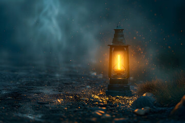 Glowing Lantern Illuminating the Snowy Landscape on a Mysterious Wintry Night