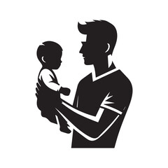 fathers day with dad and children silhouette vector