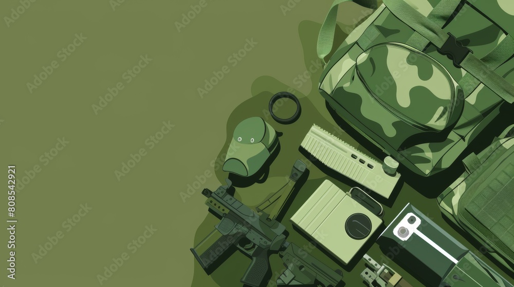 Sticker military background, in a military green color, with a flat design, with a military theme, on a solid background.