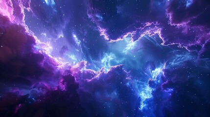 Futuristic 3D Rendering of a Landscape with Aurora Borealis in Blue and Purple Hues