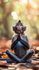 monkey doing yoga with bright background