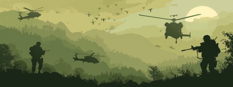 military background, in a military green color, with a flat design, with a military theme, on a solid background.