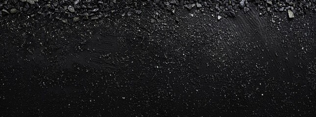 Dark gray rough surface resembling concrete or asphalt road with grainy particles, top view.