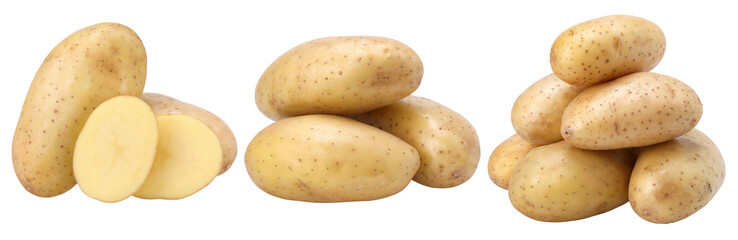 young potatoes and sliced isolated, transparent PNG,  PNG format, cut out, collection, set