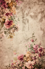 A vintage floral backdrop with soft pastels and intricate details, reminiscent of classic Victorian wallpaper, suitable for elegant event stations or refined digital art