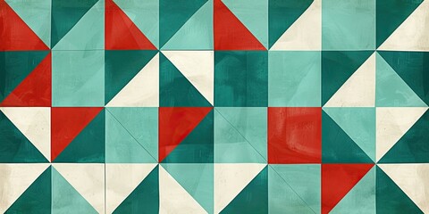 A Teal and white pattern with triangles, in the style of art. The design is symmetrical and uses geometric shapes to create an abstract composition.