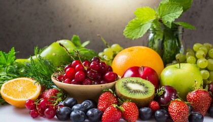 fruit salad with berries,fruit, food, apple, grapes, fruits, healthy, fresh, orange, green, isolated