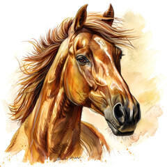 Brown horse stallion abstract watercolor painting illustration white background poster