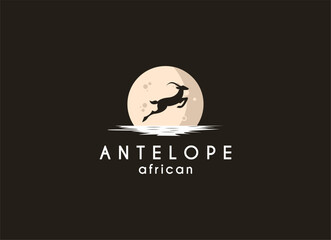 Running Jumping Leaping Ibex Antelope silhouette for adventure outdoor zoo safari travel trip or wildlife conservation logo design