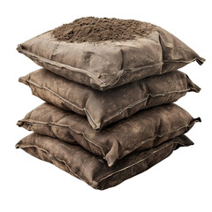 A photo of four brown sandbags stacked vertically.