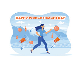 World health day with running girl. flat vector modern illustration