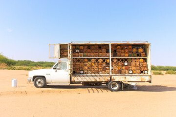 old truck in the desert, honey van