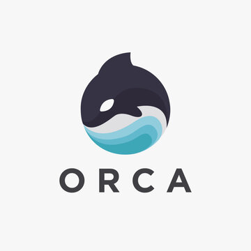 Abstract modern jumping orca killer whale logo icon vector on white background