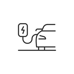 Electric vehicle charging icon showing an EV at a charging station, symbolizing sustainable transportation and renewable energy. Suitable for designs related to technology. Vector illustration 