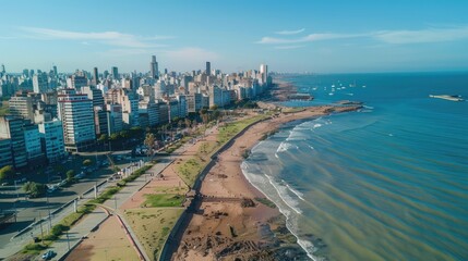 Obraz premium Aerial view, Montevideo, Uruguay --ar 16:9 --style raw Job ID: 54591230-03f3-4d94-ae22-1ae0359772ef