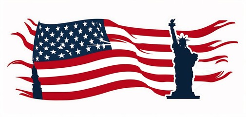 American flag with statue of liberty for us independence day. AI generated