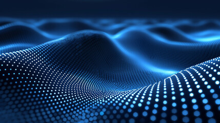 Dive into a 3D abstract dark blue background with a dynamic dots pattern, representing the complexity of technology. A dimensional flow hints at big data and nanotechnology's vast influence.