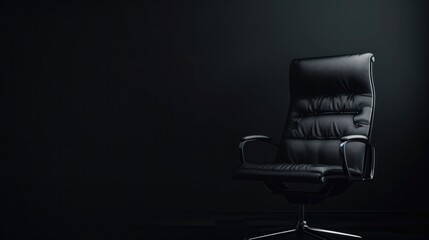 Black leather office chair in dark background