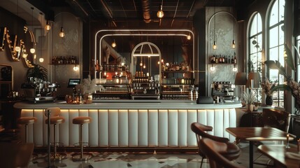 A modern luxury 1920s style coffee bar. Generative AI.