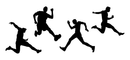 Silhouette collection of sporty male in running pose. Silhouette group of man run pose