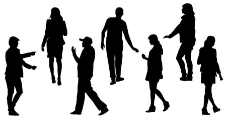 Silhouette group of people man and woman standing and walking, Silhouette collection of people man and woman.
