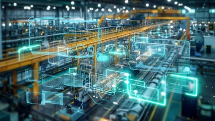 industrial factory showcasing connection technology. seamless looping overlay 4k virtual video animation background - Powered by Adobe