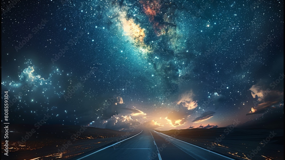 Aufkleber A highway floating in the middle of outer space. Generative AI.