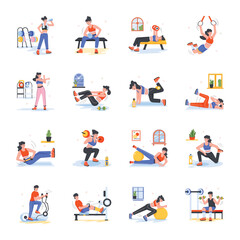 Gym and Fitness Flat Mini Illustrations