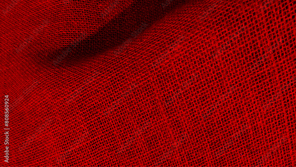 Wall mural Closeup red sack texture background. Color photo of the texture of a red burlap background. Vector illustration.