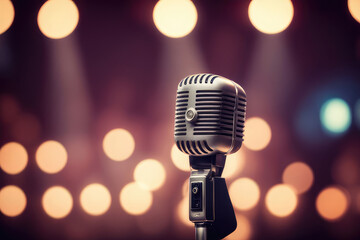 Retro Microphone On Stage With Bokeh Light